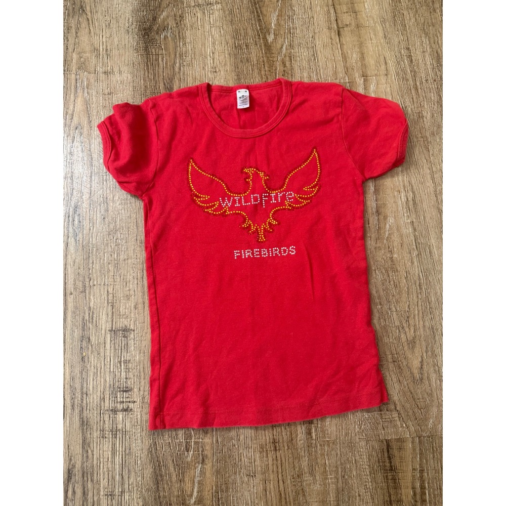 American Apparel Classic Girl Red Wildfire Firebirds Rhinestone Baby Tee S Y2k